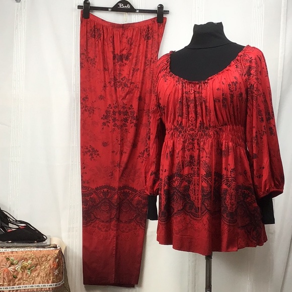 starialle Other - 🪭 Starille Red Black Super Soft Long Sleeve Top & Pants Loungewear Set Sz.M/L